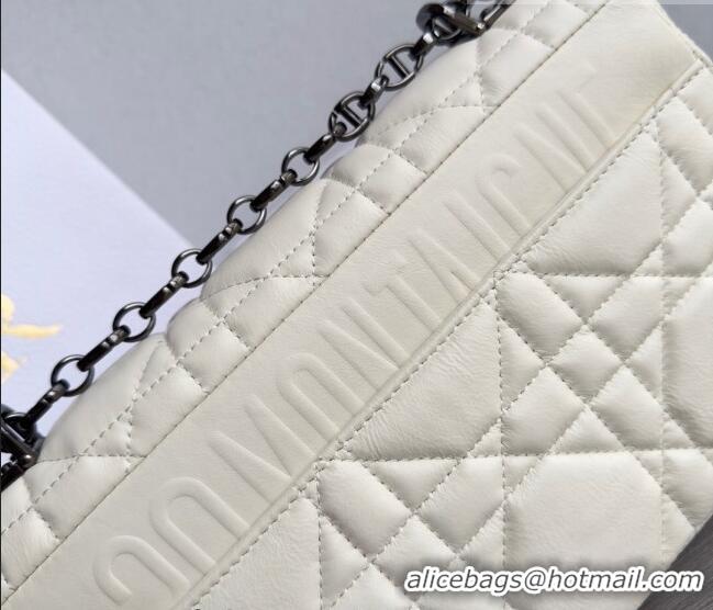 Inexpensive Dior Medium Caro Chain Bag in Quilted Macrocannage Calfskin M9242 White/Gunmetal 2023