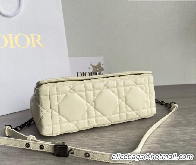 Inexpensive Dior Medium Caro Chain Bag in Quilted Macrocannage Calfskin M9242 White/Gunmetal 2023