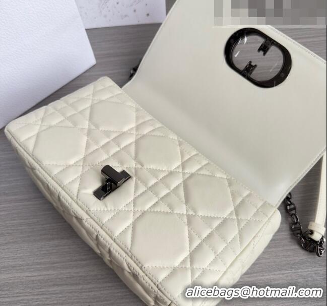 Inexpensive Dior Medium Caro Chain Bag in Quilted Macrocannage Calfskin M9242 White/Gunmetal 2023