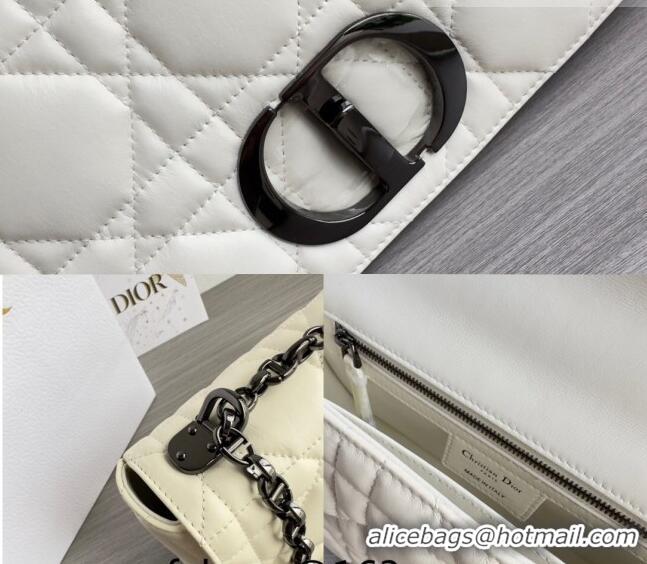 Inexpensive Dior Medium Caro Chain Bag in Quilted Macrocannage Calfskin M9242 White/Gunmetal 2023