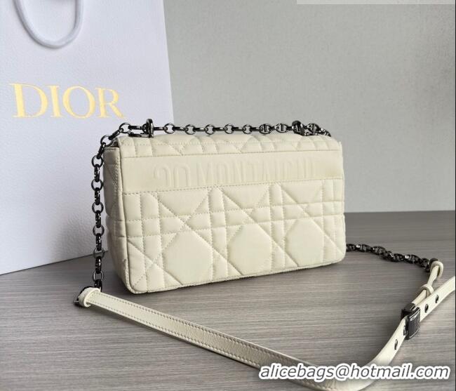 Inexpensive Dior Medium Caro Chain Bag in Quilted Macrocannage Calfskin M9242 White/Gunmetal 2023