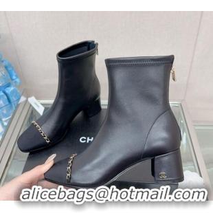 Lower Price Chanel Lambskin & Grosgrain Heel Ankle Boots 5cm with Chain Black 0904047