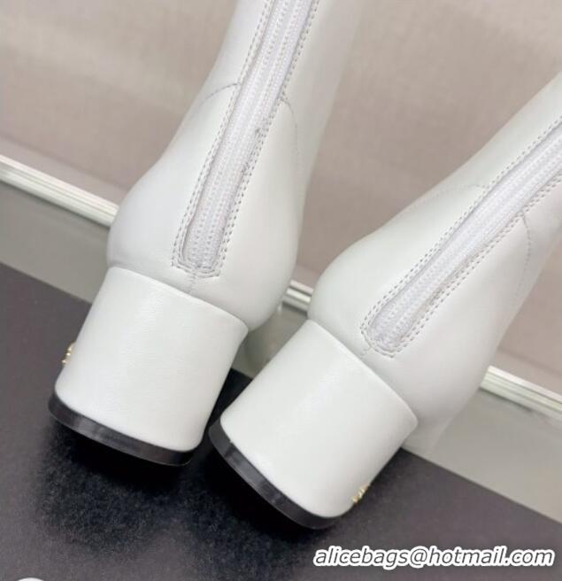 Most Popular Chanel Lambskin & Patent Calfskin Heel Ankle Boots 5cm with Chain White 0904048