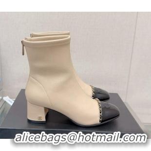 Big Discount Chanel Lambskin & Patent Calfskin Heel Ankle Boots 5cm with Chain Nude 904050