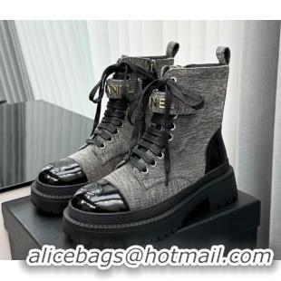 Best Quality Chanel Canvas Ankle Boots with Strap Grey 91102