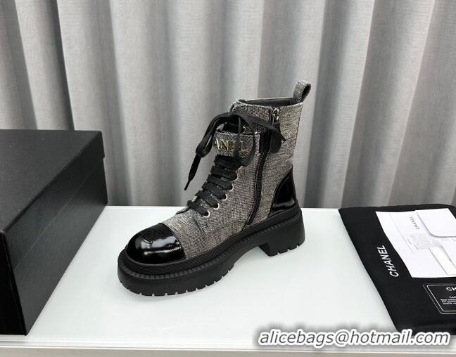 Best Quality Chanel Canvas Ankle Boots with Strap Grey 91102