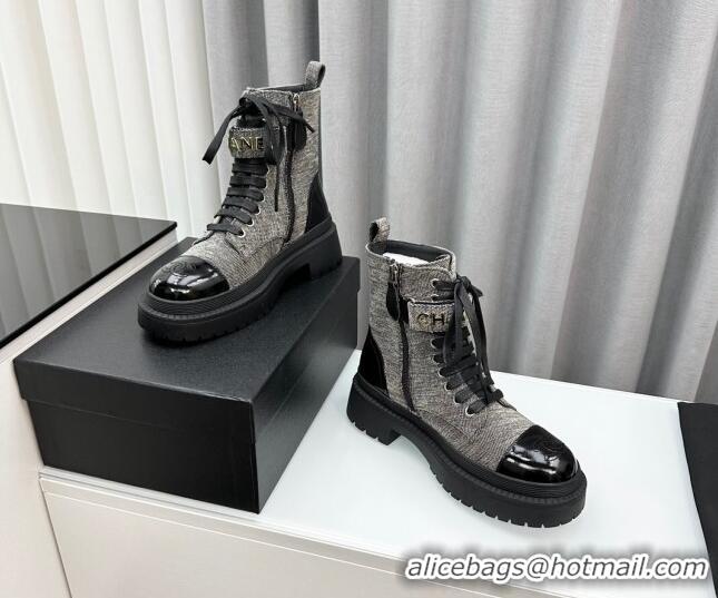 Best Quality Chanel Canvas Ankle Boots with Strap Grey 91102