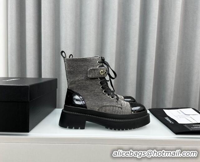 Best Quality Chanel Canvas Ankle Boots with Strap Grey 91102