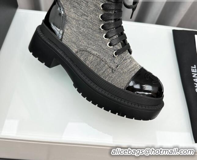 Best Quality Chanel Canvas Ankle Boots with Strap Grey 91102