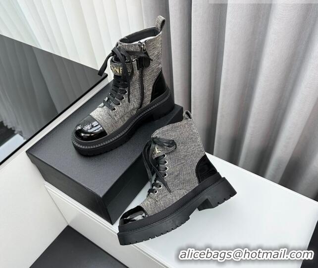 Best Quality Chanel Canvas Ankle Boots with Strap Grey 91102