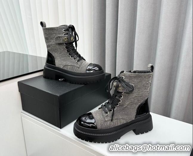 Best Quality Chanel Canvas Ankle Boots with Strap Grey 91102