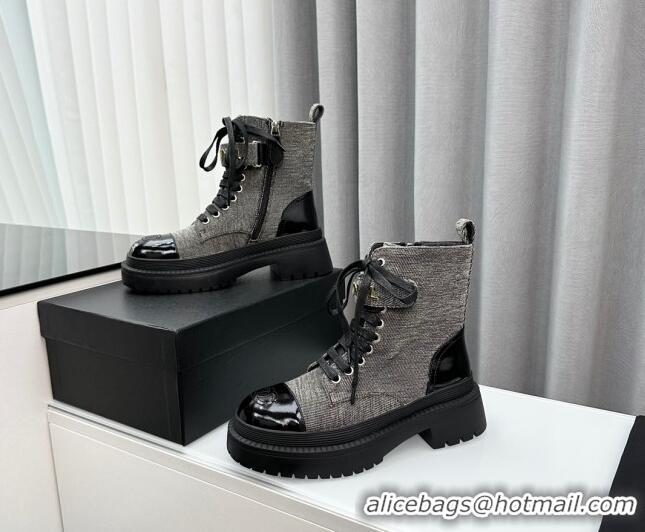 Best Quality Chanel Canvas Ankle Boots with Strap Grey 91102