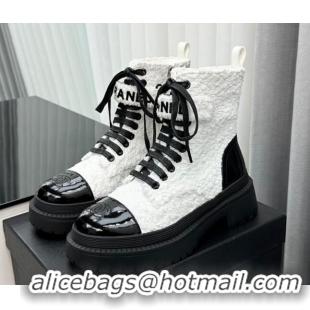 Perfect Chanel Tweed Ankle Boots with Strap White 091103