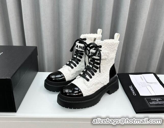 Perfect Chanel Tweed Ankle Boots with Strap White 091103