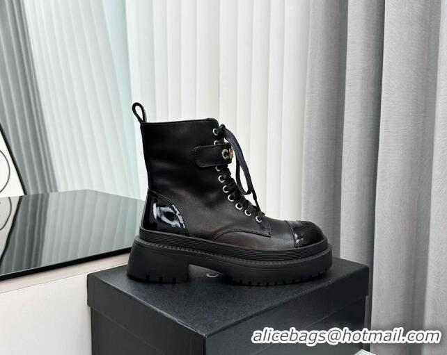 Good Product Chanel Calfskin Ankle Boots with Strap Black 091104