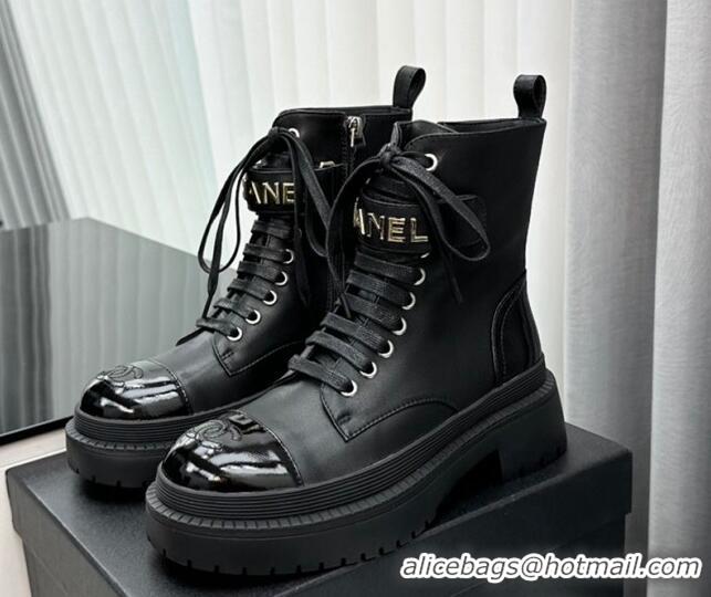 Good Product Chanel Calfskin Ankle Boots with Strap Black 091104