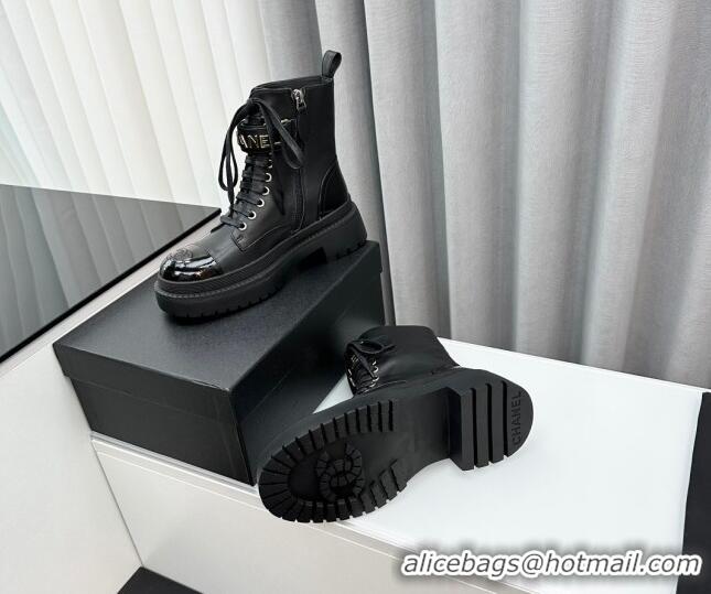 Good Product Chanel Calfskin Ankle Boots with Strap Black 091104