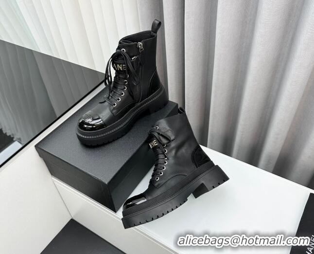 Good Product Chanel Calfskin Ankle Boots with Strap Black 091104