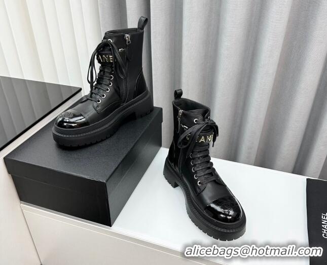 Good Product Chanel Calfskin Ankle Boots with Strap Black 091104