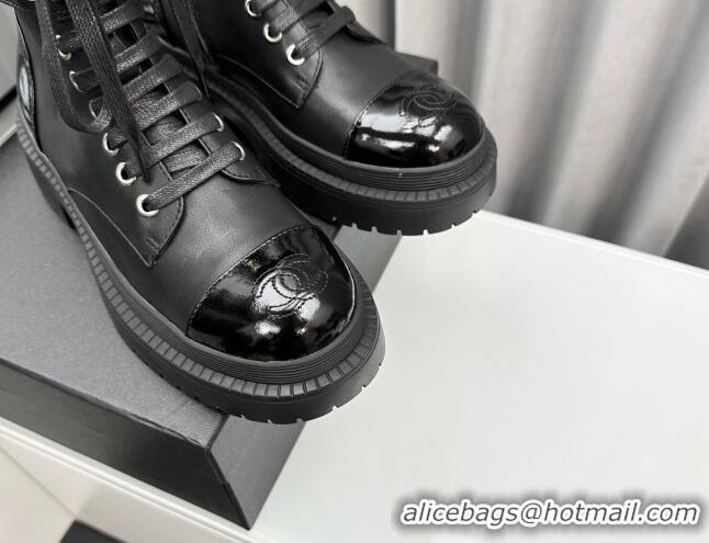 Good Product Chanel Calfskin Ankle Boots with Strap Black 091104