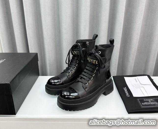 Good Product Chanel Calfskin Ankle Boots with Strap Black 091104