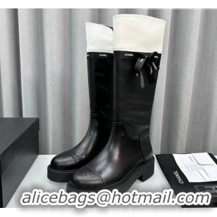 Best Price Chanel Calfskin High Boots with Bow Black/White 091107