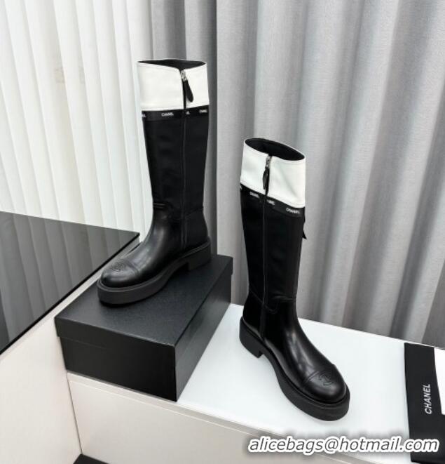 Best Price Chanel Calfskin High Boots with Bow Black/White 091107