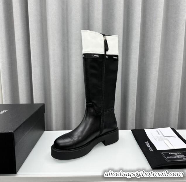 Best Price Chanel Calfskin High Boots with Bow Black/White 091107