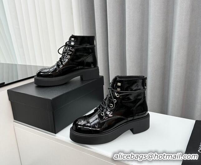 Purchase Chanel Patent Calfskin Ankle Boots Black 091109