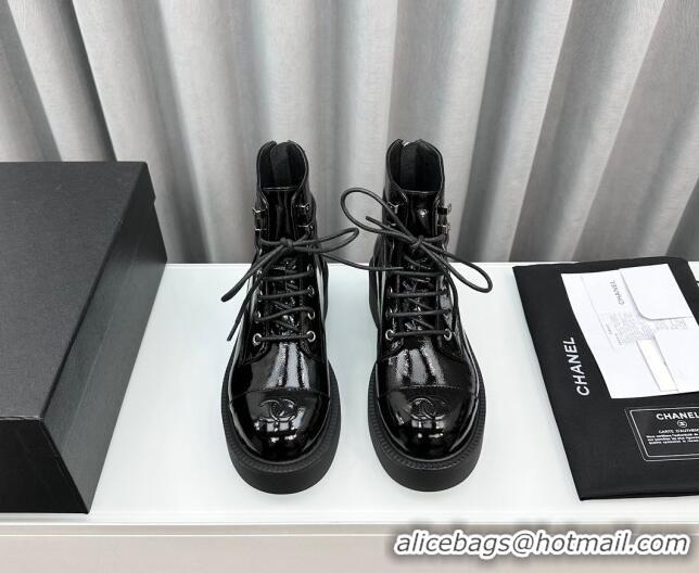 Purchase Chanel Patent Calfskin Ankle Boots Black 091109