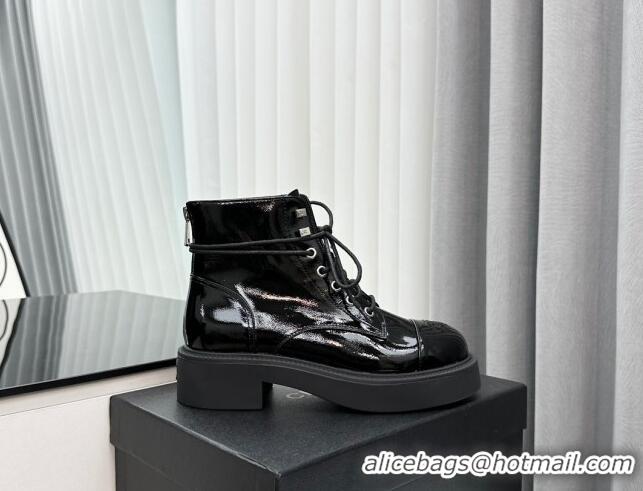 Purchase Chanel Patent Calfskin Ankle Boots Black 091109