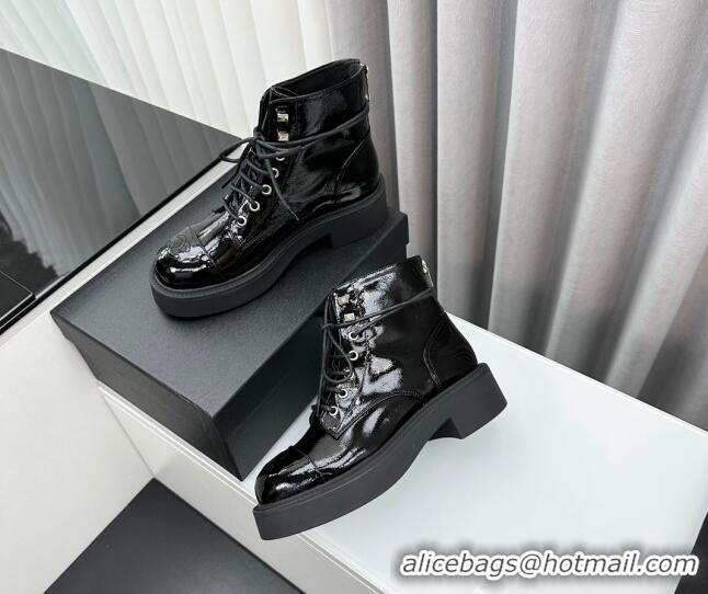 Purchase Chanel Patent Calfskin Ankle Boots Black 091109