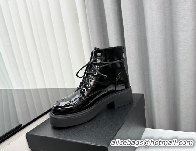 Purchase Chanel Patent Calfskin Ankle Boots Black 091109