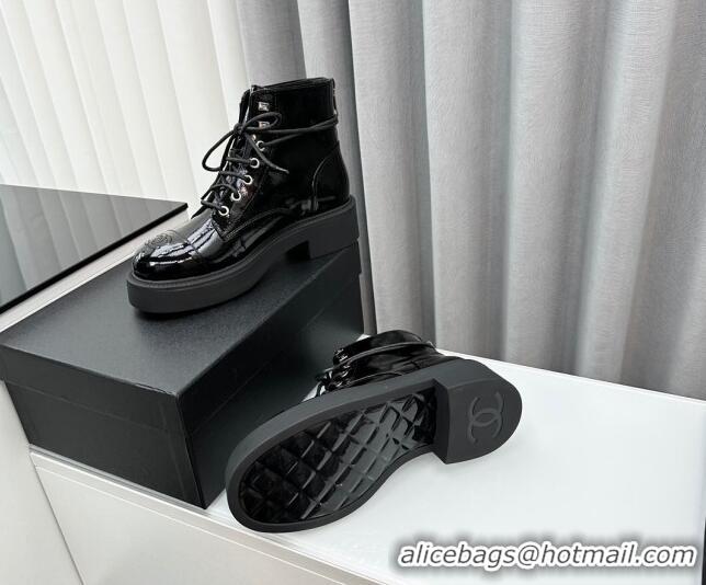 Purchase Chanel Patent Calfskin Ankle Boots Black 091109