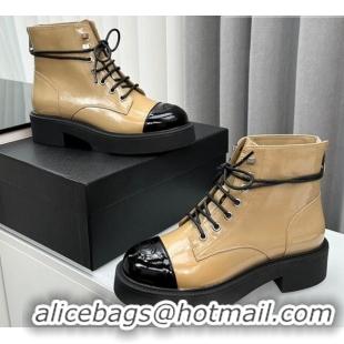 Perfect Chanel Patent Calfskin Ankle Boots Beige 091110