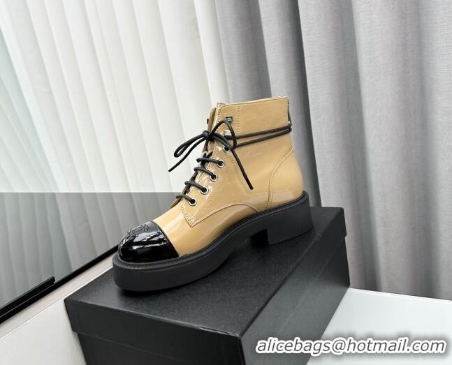 Perfect Chanel Patent Calfskin Ankle Boots Beige 091110