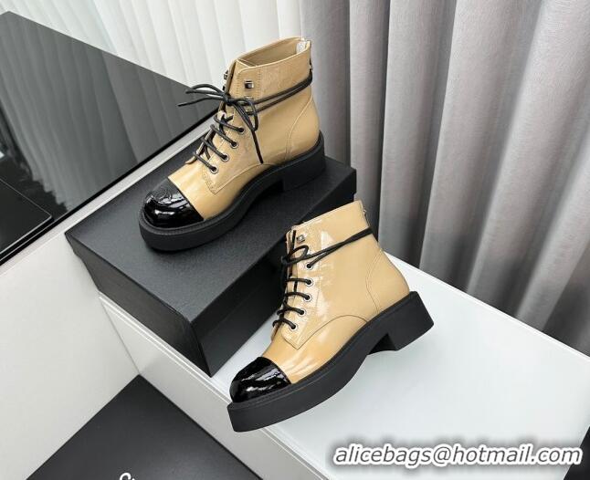 Perfect Chanel Patent Calfskin Ankle Boots Beige 091110