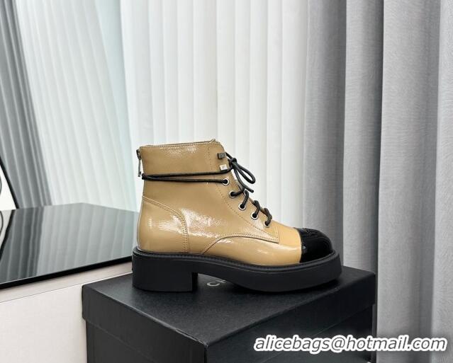 Perfect Chanel Patent Calfskin Ankle Boots Beige 091110