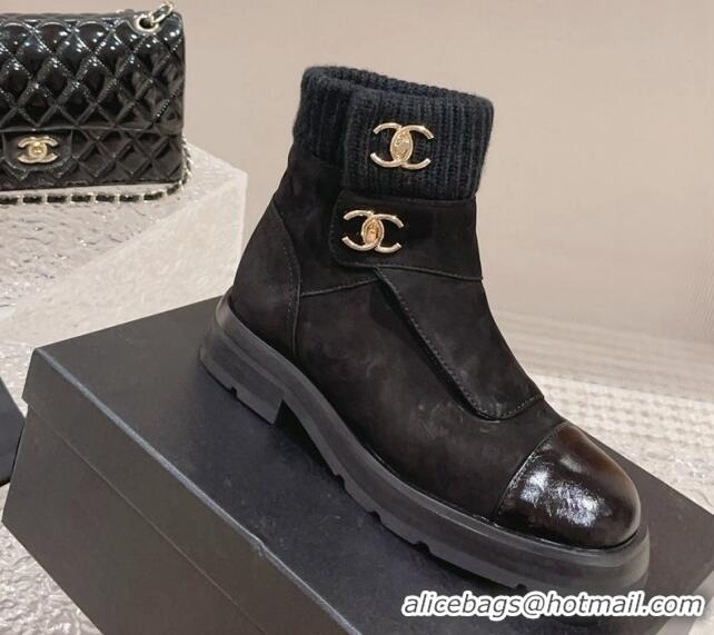 Best Grade Chanel Suede & Knit Ankle Boots Black 91113