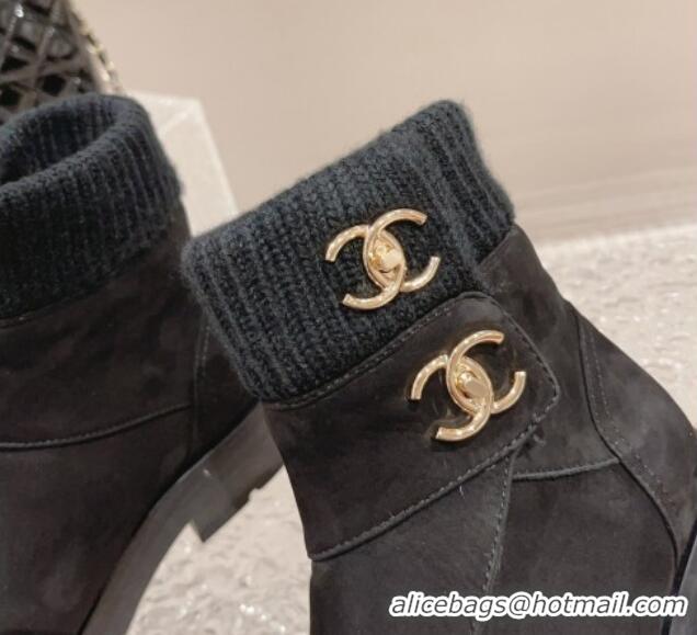 Best Grade Chanel Suede & Knit Ankle Boots Black 91113