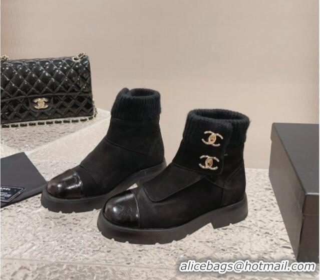 Best Grade Chanel Suede & Knit Ankle Boots Black 91113