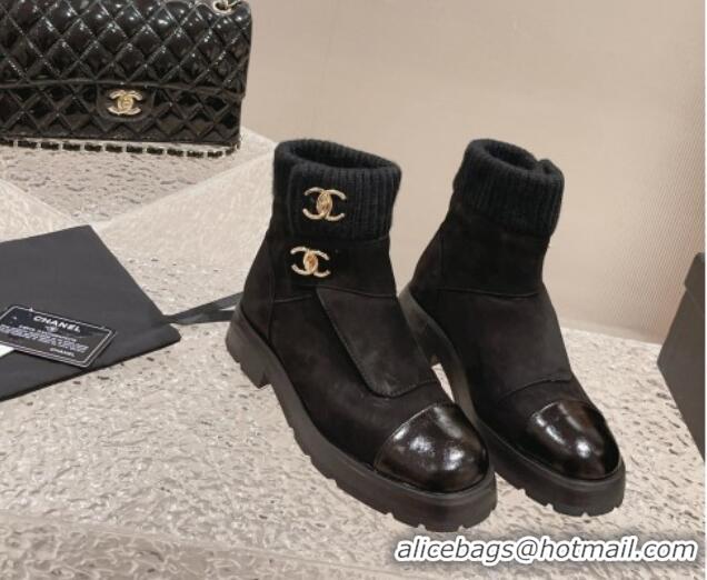 Best Grade Chanel Suede & Knit Ankle Boots Black 91113