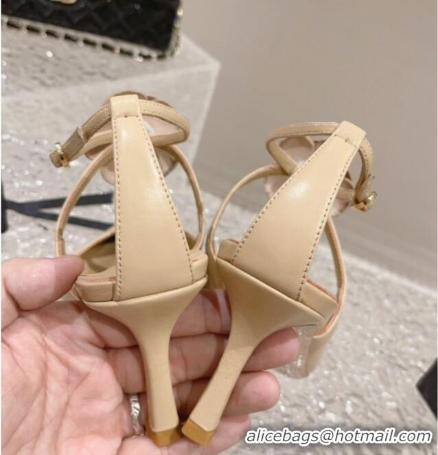 Popular Style Chanel Lambskin Pumps 7.5cm with Camellia Bloom Beige 091121