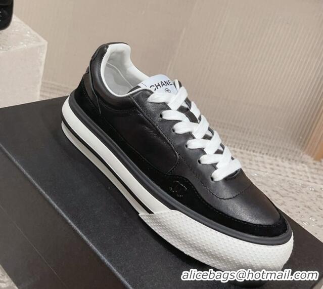 Buy Luxury Chanel Calfskin Leather Platform Sneakers Black 091123