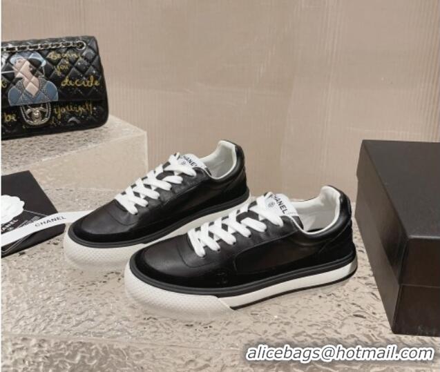 Buy Luxury Chanel Calfskin Leather Platform Sneakers Black 091123