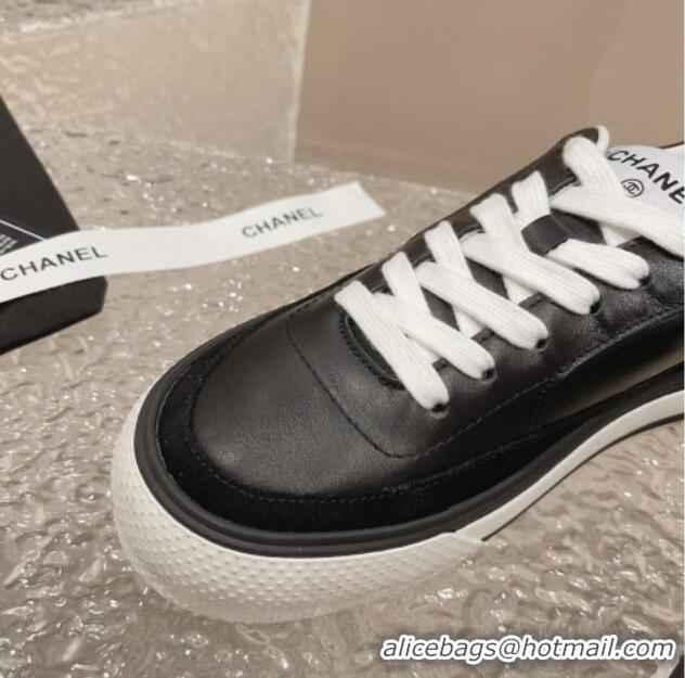 Buy Luxury Chanel Calfskin Leather Platform Sneakers Black 091123