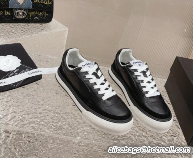 Buy Luxury Chanel Calfskin Leather Platform Sneakers Black 091123