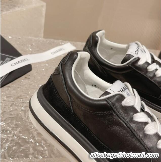 Buy Luxury Chanel Calfskin Leather Platform Sneakers Black 091123