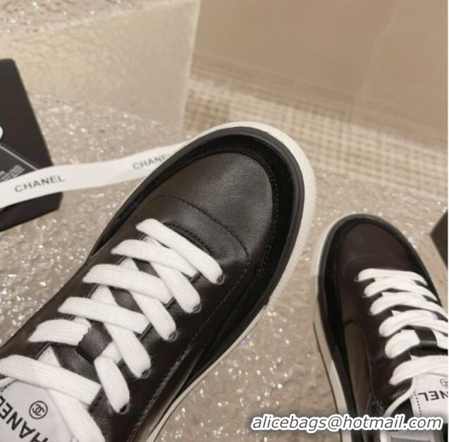 Buy Luxury Chanel Calfskin Leather Platform Sneakers Black 091123