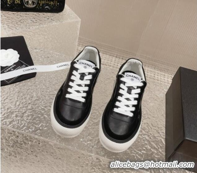 Buy Luxury Chanel Calfskin Leather Platform Sneakers Black 091123